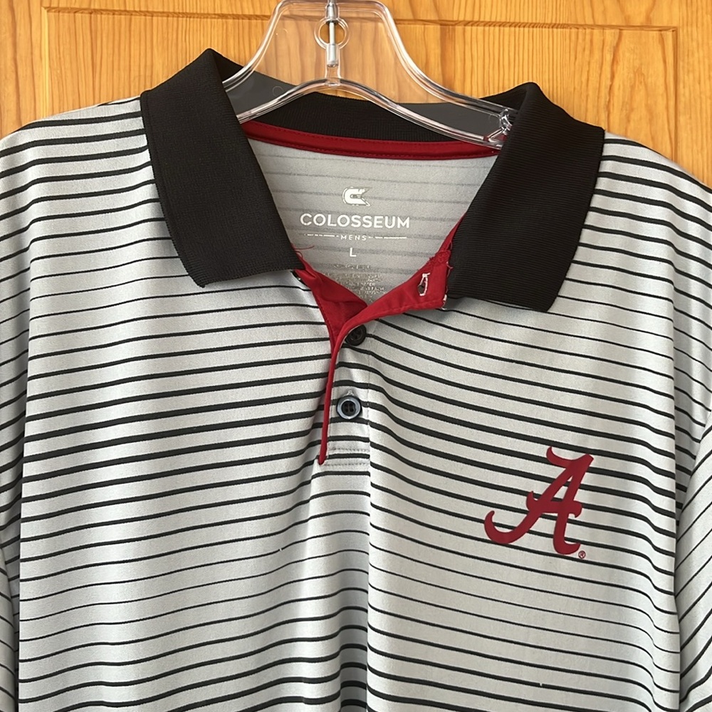 Colosseum Men's Striped Polo in Black, White, and Red
